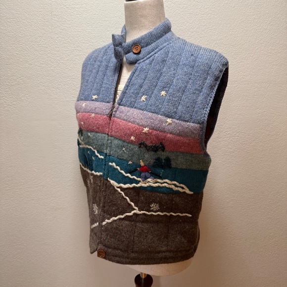L.L. Bean Vintage 100% Wool Nordic Snow Zip Front Sweater Ski Vest Women L - Picture 5 of 15
